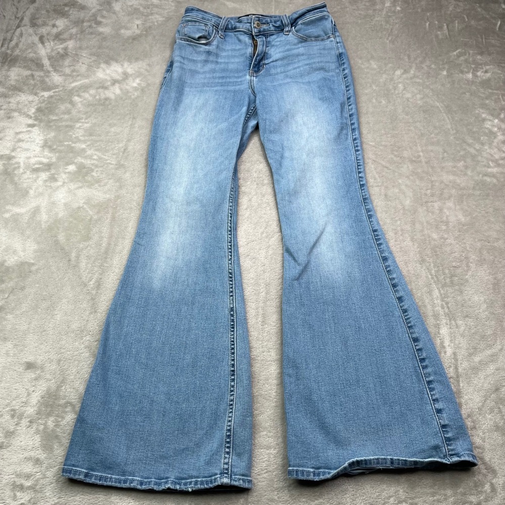 Hollister High-Rise Flare Jeans Womens 4S Blue Light Wash Stretch Relaxed‎ Denim
